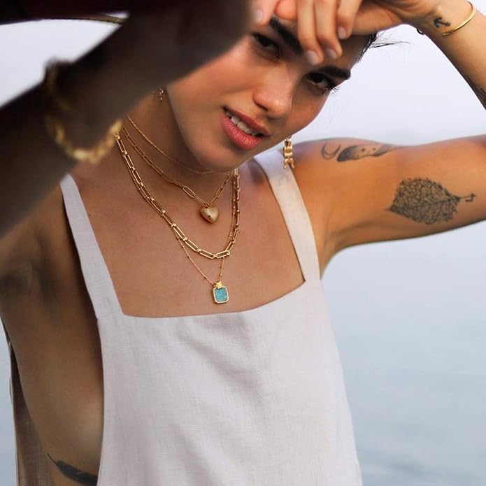 CANEVINKA Dainty Cross Medallion/Heart Pendant Chain Necklace 18K Gold Plated Oval Choker Fashion OT Toggle Jewelry Handmade for Women Simple Gold Charm Necklace
