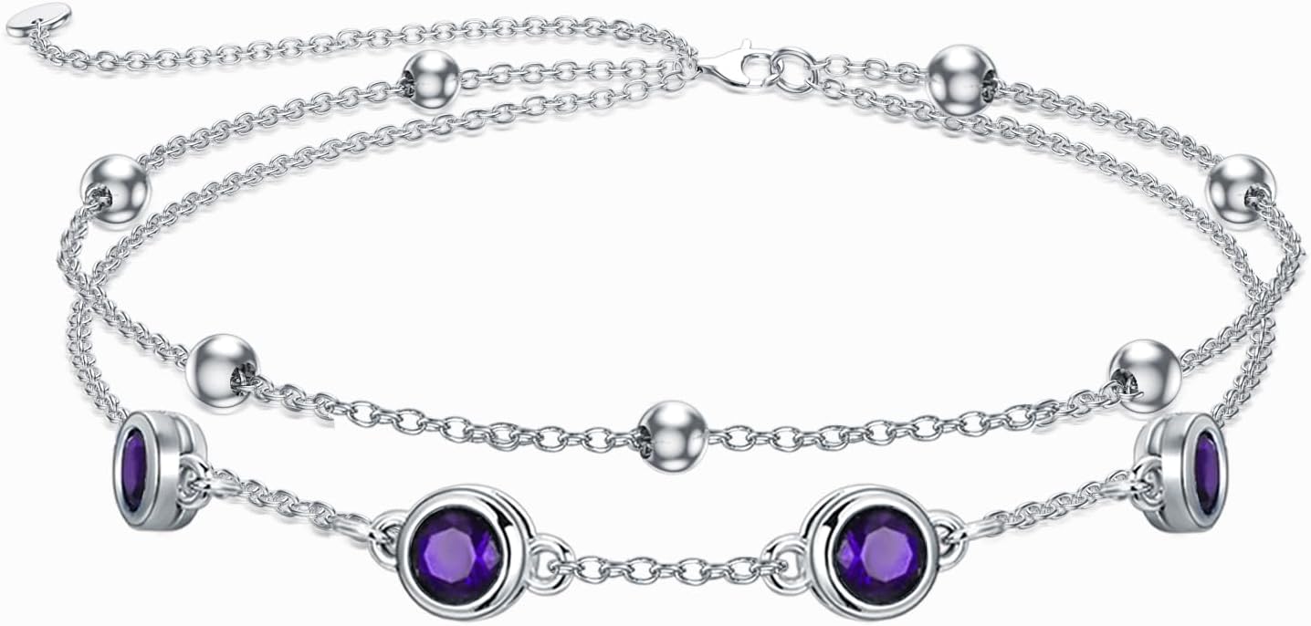 Dorunmo 925 Sterling Silver Birthstone Anklet Bracelets for Women Birthday Mother's Day Jewelry Gifts for Wife Girlfriend Mother Her