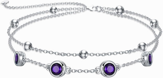 Dorunmo 925 Sterling Silver Birthstone Anklet Bracelets for Women Birthday Mother's Day Jewelry Gifts for Wife Girlfriend Mother Her