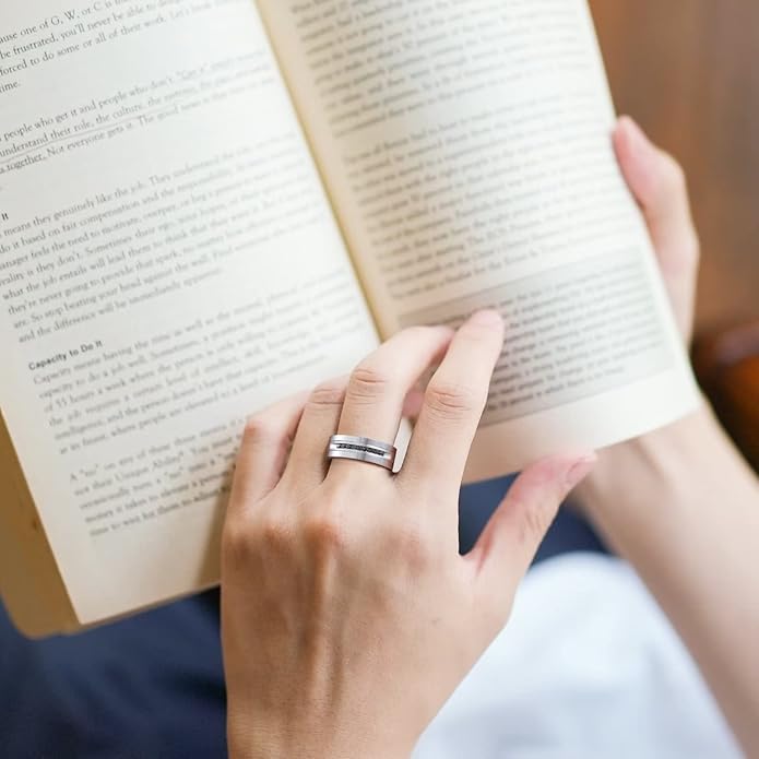 King Will Mens Tungsten Wedding Band with Cubic Zircon Inlay 7mm/8mm Flat Cut Comfort Fit Engagement Rings