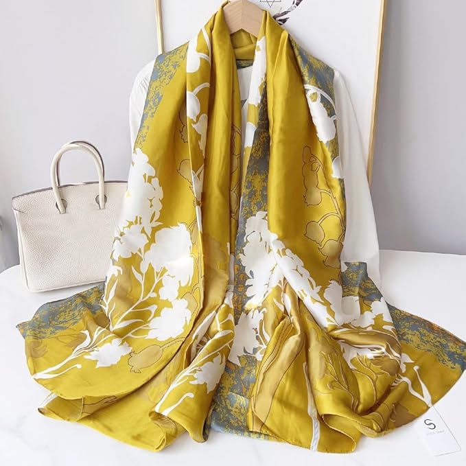 Clysoru Silk Scarf For Women Hair Scarves Lightweight Satin Elegant Shawl Wraps Bufanda Mujer Fashion Accessories 70.8"X35.4"