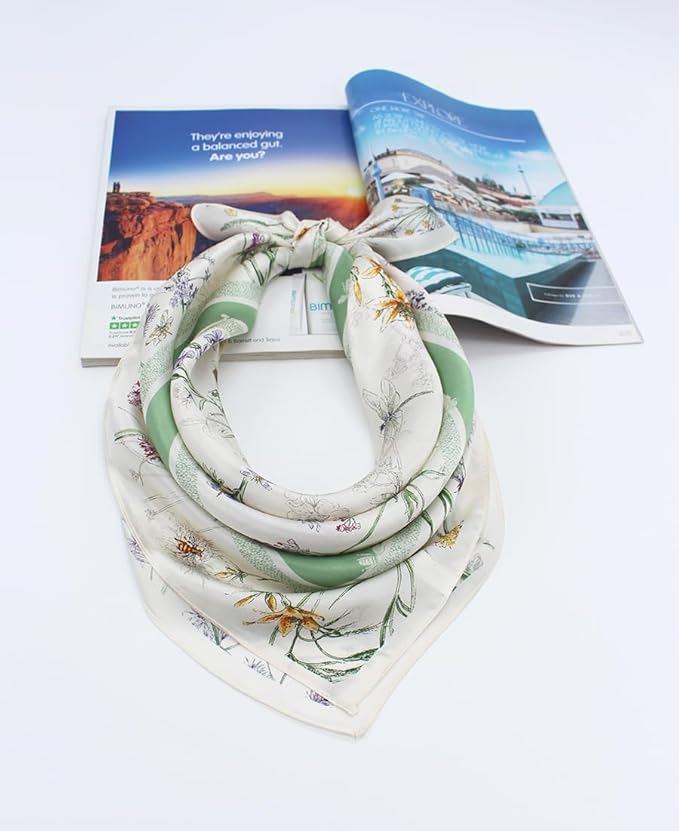 ANDANTINO 100% Mulberry Silk Square Scarf for Hair-25.6" X25.6'' Women Men Natural Silk Neckerchief Digital Printed Headscarf