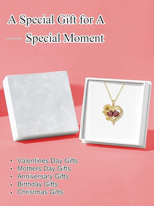 Sunflower Heart Necklace for Women 14K Gold Exquisite Anniversary Birthday Gifts for Wife Mother Her Double Birthstone Pendant jewelry‘You Are My Sunshine’