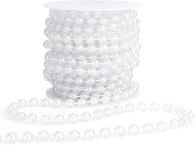 Pearl Beads Garland, 8mm String of Pearls, 32.8FT Pearl Garland for Christmas Tree, Christmas Faux Pearls Strand Roll for DIY Craft Xmas Wedding Party Supplies Flowers Decoration