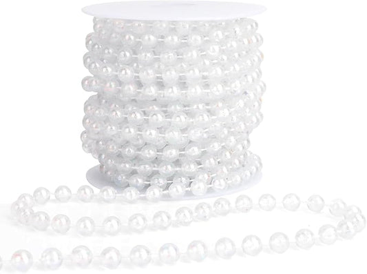 Pearl Beads Garland, 8mm String of Pearls, 32.8FT Pearl Garland for Christmas Tree, Christmas Faux Pearls Strand Roll for DIY Craft Xmas Wedding Party Supplies Flowers Decoration