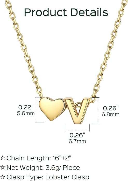 ChicSilver 925 Sterling Silver Heart Initial Necklaces for Women -Dainty Personalized Heart Pendant Letter Alphabet Necklace for Women