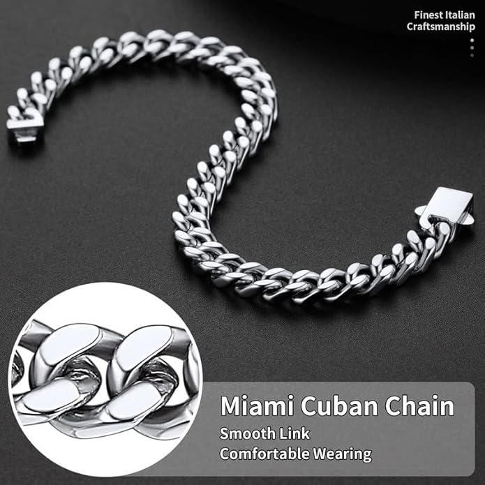 ChainsHouse Stainless Steel Cuban Link Bracelet for Men, 5mm/7mm/9mm/12mm Width, 7.5"/8.3"/9" Length, Black/18K Gold Plated Chain Wrist Bracelets for Men, with Gift Box