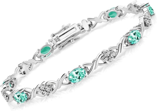Gem Stone King 2-4 Cttw Infinity Link Gemstone Birthstone Tennis Bracelet for Women | 925 Sterling Silver | Oval 6X4MM | 7 Inch with Secure Clasp | Fine Jewelry for Her Mom Wife Anniversary
