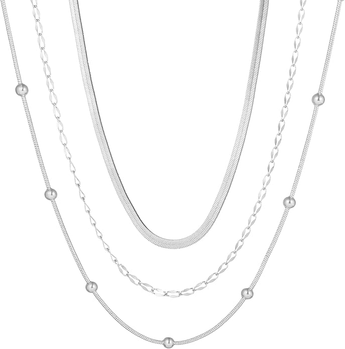 wgoud Gold Necklace for Women Waterproof,14K Real Gold Plated Herringbone Choker Necklace for Women Trendy, Dainty Gold Chain Necklaces Stack,Simple Layered Gold Necklaces for Women Jewelry Gifts