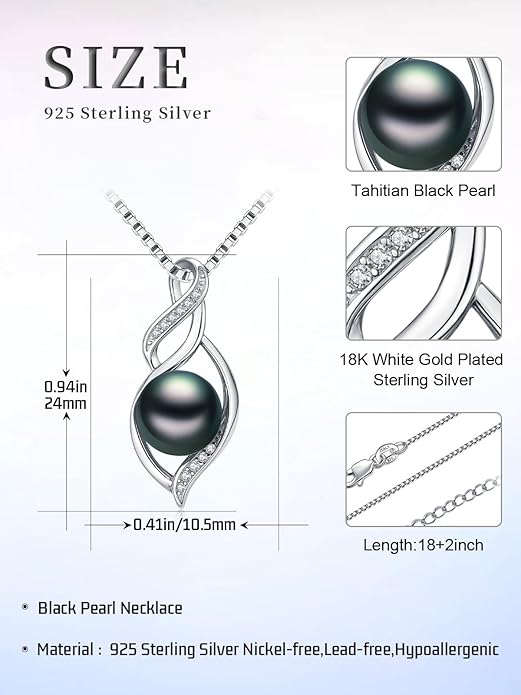 KANNSOAR Tahitian Black Pearl AAAA 18K Gold Plated Sterling Silver Pendant Necklace for Women Wife Mom Girlfriend Valentine Her Jewelry Gift for Anniversary Birthday Christmas