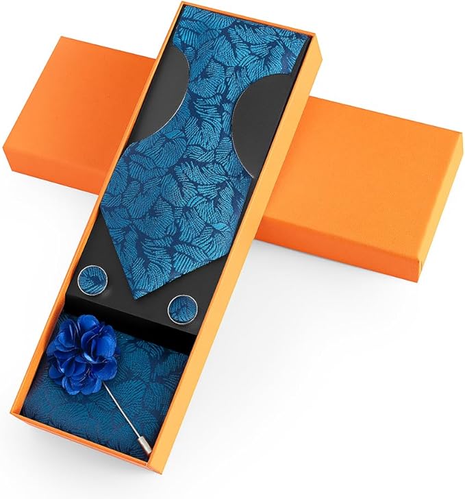 joy alice Ties Set Men Mixed Color Necktie Handkerchief Cufflinks Brooch 3.15 Formal