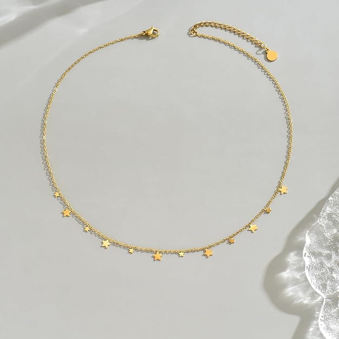 Gold Chain Necklace for Women 18K Gold Plated Stainless Steel Necklace Dainty Star Cross Heart Choker Chains Simple Delicate Minimalist Trendy Jewelry
