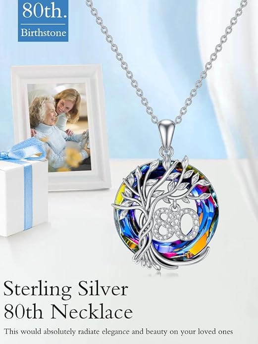 TOUPOP Birthday Gifts for Women 925 Sterling Silver Tree of Life Year Old Necklace Circle Crystal Jewelry Christmas Gifts for Her Wife Mom Mother Grandma Grandmother