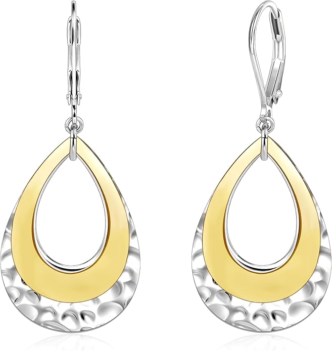 925 Sterling Silver Teardrop Dangle Earrings for Women Hammered Layer Drop Dangle Earrings Jewelry Hypoallergenic Boho Teardrop Leverback Dangle Earings for Jewelry Gifts