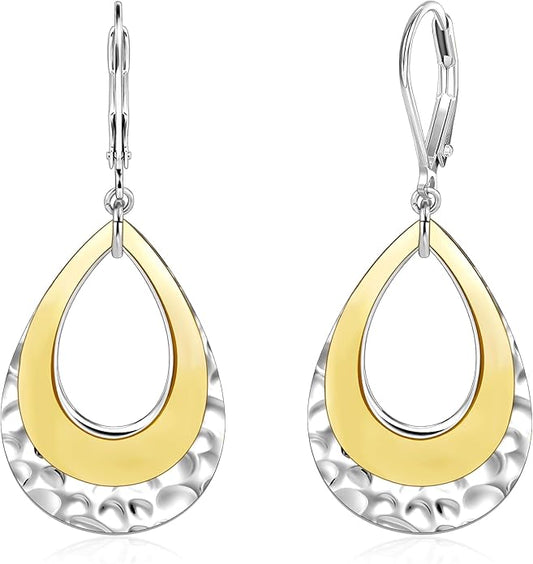 925 Sterling Silver Teardrop Dangle Earrings for Women Hammered Layer Drop Dangle Earrings Jewelry Hypoallergenic Boho Teardrop Leverback Dangle Earings for Jewelry Gifts