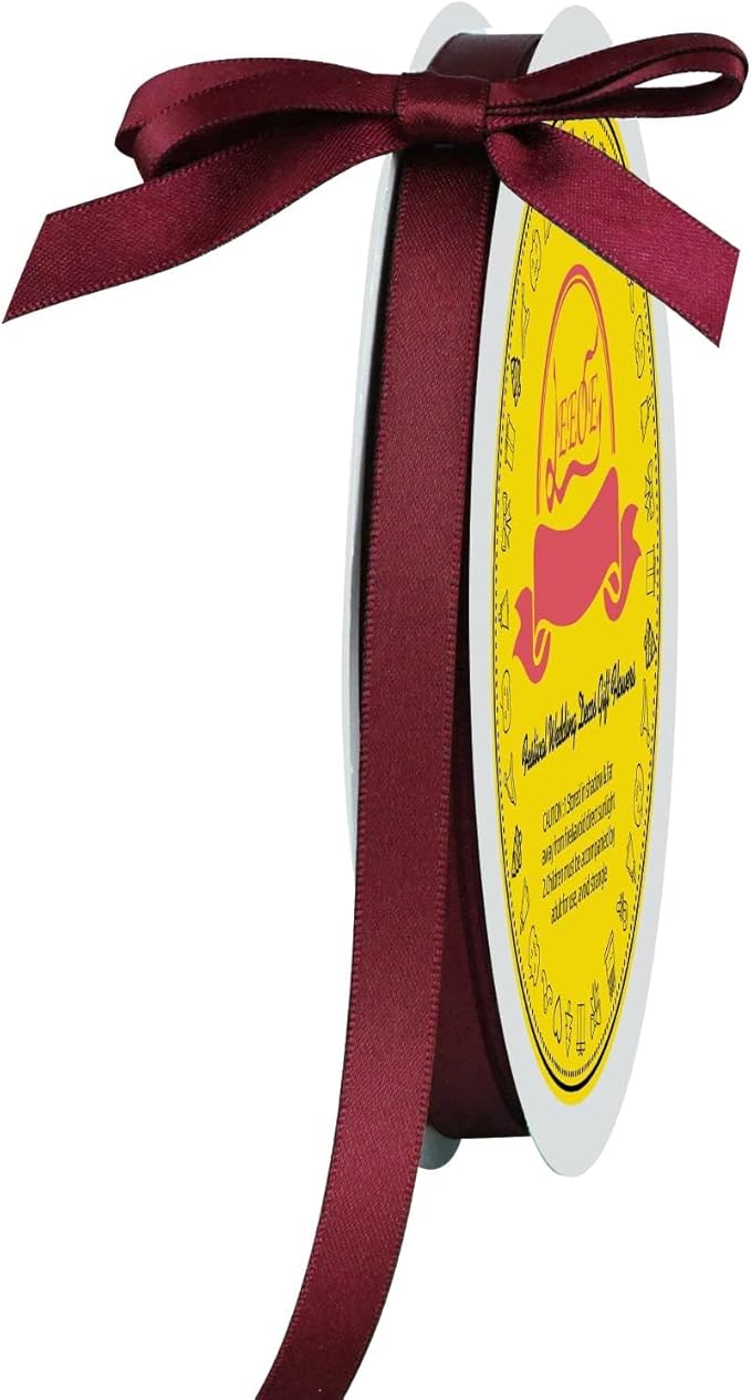 LEEQE Double Face Burgundy Satin Ribbon 3/8 inch X 50 Yards Polyester Burgundy Ribbon for Gift Wrapping Very Suitable for Weddings Party Invitation Decorations and More