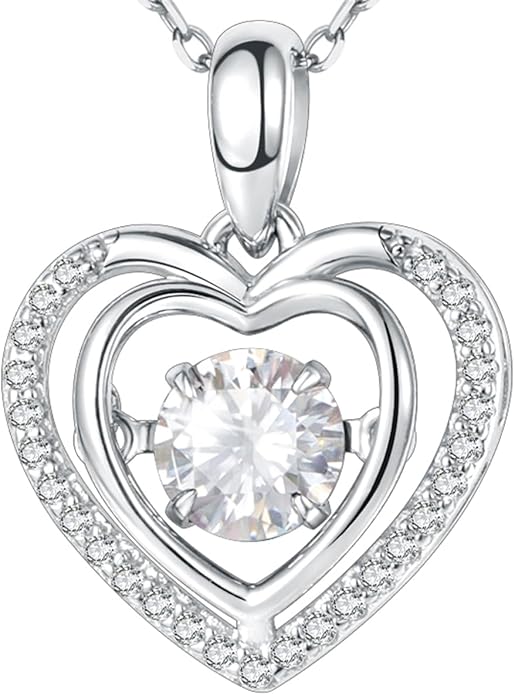 Gem's Beauty Silver Heart Necklace for Women - 925 Silver Moissanite Pendant, Dainty Dance Gift for Her, Mom, Wife |Christmas/Anniversary/Valentine’s Birthstone Jewel