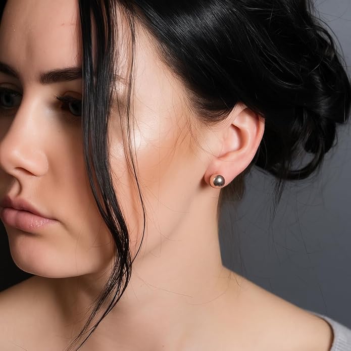 KEZEF Sterling Silver Ball Stud Earrings Hypoallergenic Earrings for Women | Available in Sterling Silver, Rose Gold, or 14K Gold Plated Silver (2mm-10mm)