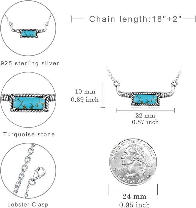 Vintage Genuine Natural Real Turquoise Necklace 925 Sterling Silver Western Turquoise Necklaces Country Jewelry Gift Accessories Stuff Things for The Modern Cowgirl