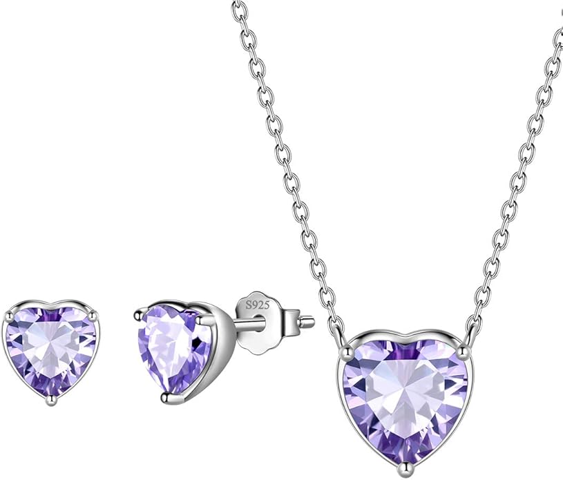 Aurora Tears 925 Sterling Silver 12 Birthstone Hearts Jewelry Women Crystal Wedding/Engagement/Bridal Heart Necklace/Earring/Ring/Bracelet Sets Jewellery