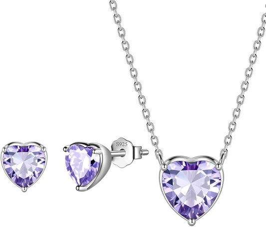 Aurora Tears 925 Sterling Silver 12 Birthstone Hearts Jewelry Women Crystal Wedding/Engagement/Bridal Heart Necklace/Earring/Ring/Bracelet Sets Jewellery