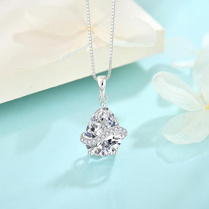 Teardrop Jewelry Set for Women 925 Sterling Silver Cubic Zirconia Necklace Dangle Drop Leverback Earrings April Birthstone Jewelry Gifts for Her