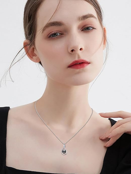 KANNSOAR Tahitian Black Pearl 18K White Gold Plated Sterling Silver Heart Pendant Necklace for Women Wife Mom Girlfriend Valentine Jewelry Gift for Mother Day Wedding Anniversary Birthday