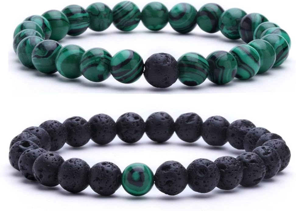 MengPa Mens Beaded Bracelets Couples Matching Bracelet Set Lava Rock Beads for Women Stone Jewelry
