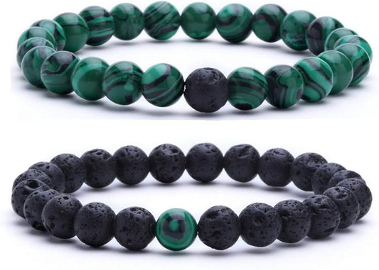 MengPa Mens Beaded Bracelets Couples Matching Bracelet Set Lava Rock Beads for Women Stone Jewelry