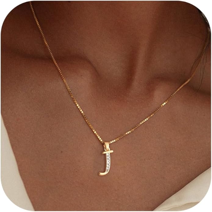 Initial Necklace for Women, 14K Gold Plated Box Chain Letter Pendant, Trendy Name Necklace, Dainty Personalized Jewelry Gift for Her
