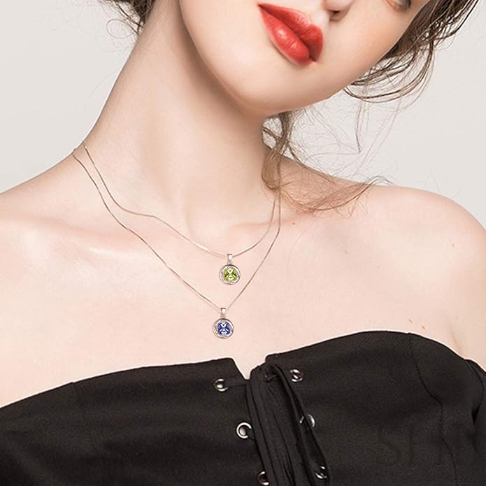 Aurora Tears 925 Sterling Silver 12 Birthstones Necklace/Earring/Ring/Bracelet Women Birthstone Pendant Crystal Fashion Birthday Jewelry Christmas Gift for Girls Women