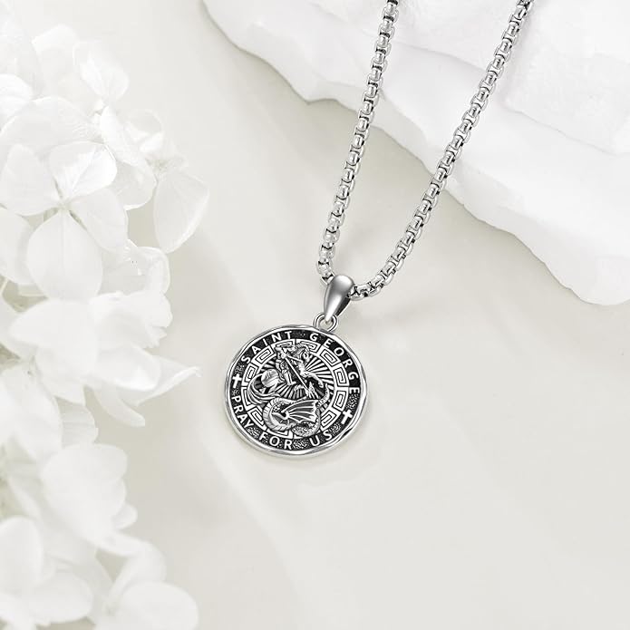 YFN Patron Saint Necklace Sterling Silver Amulet Medal Pendant Religious Protector Jewelry Gifts for Women Men