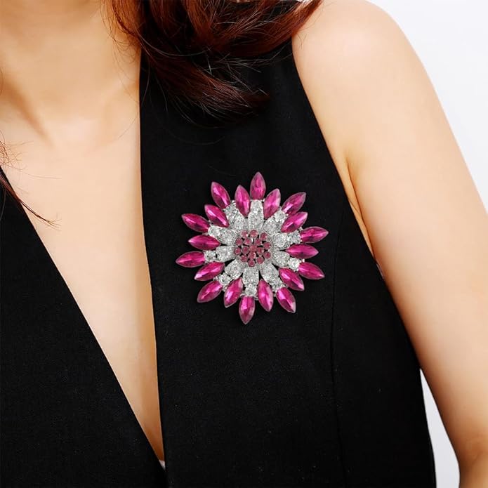 Rhinestone Large Flower Brooches Pins for Women Fashion Sparkly Crystal Sunflower Statement Brooch Unique Wedding Party Suit Dress Jewelry Accessories