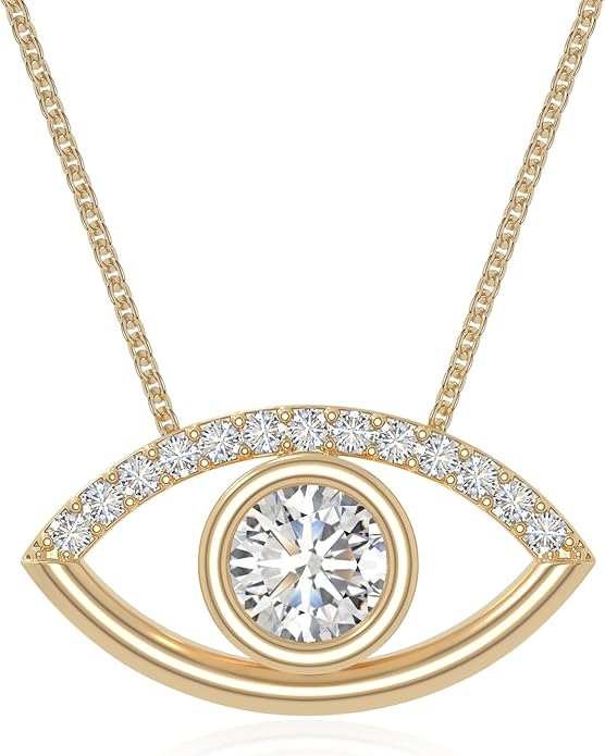 Natural Gemstone with Moissanite Evil Eye Pendant Necklaces for Women in Silver/18K Yellow/Rose Gold Vermeil,Birthstone Jewelry Gifts for Her Birthday,Anniversary, Graduation