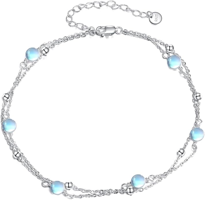 CRMAD Pearl/Moonstone/Larimar/Turquoise/Opal/Black Onyx Bracelet Anklet for Women Sterling Silver Beach Jewelry Gift for Women
