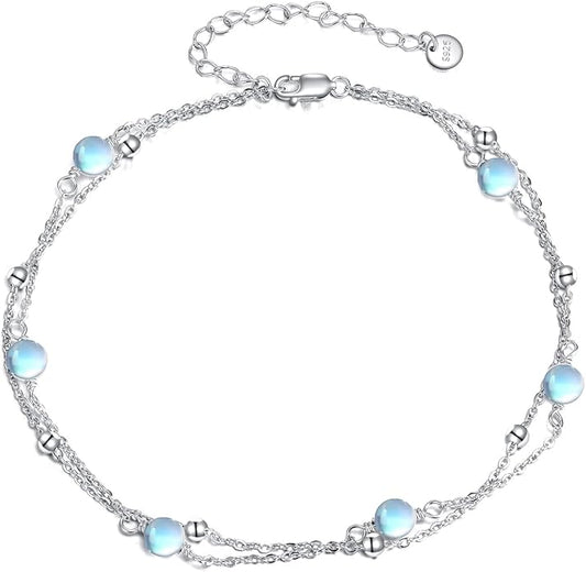 CRMAD Pearl/Moonstone/Larimar/Turquoise/Opal/Black Onyx Bracelet Anklet for Women Sterling Silver Beach Jewelry Gift for Women