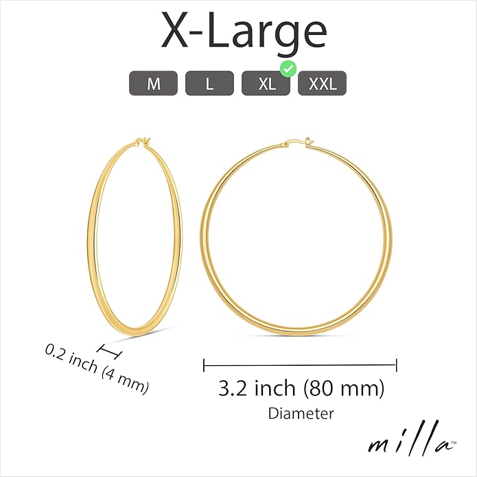 MILLA 14K Gold Hoop Earrings For Women, Silver Hoop Earrings & Rose Gold Earrings with Graduated Curvature
