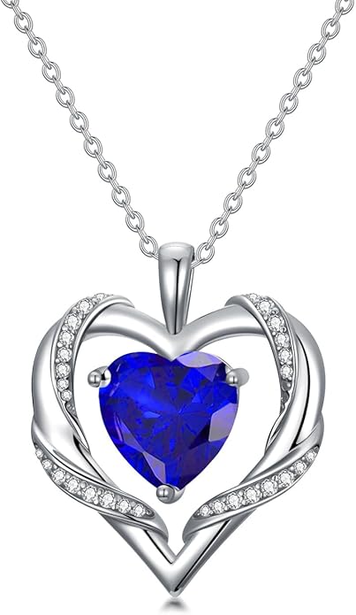 WINNICACA Birthday Gift for Mom Heart Necklace for Women 925 Sterling Silver Birthstone Necklace Jewelry Gift for Women Wife Her Girlfriend Sister