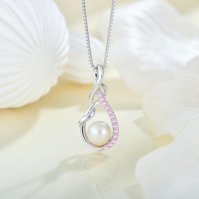 STARCHENIE Freshwater Cultured Pearl Necklace for Women 925 Sterling Silver Infinity Birthstones Pendant Birthday Anniversary Jewelry