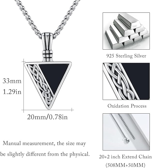 REDSUN Viking Pendant Necklace 925 Sterling Silver Celtic Pendant Abalone/Opal/Onyx/Lapis Lazuli/Turquoise Necklace Viking Amulet Jewelry Gifts for Men Women, with Stainless Steel Chain