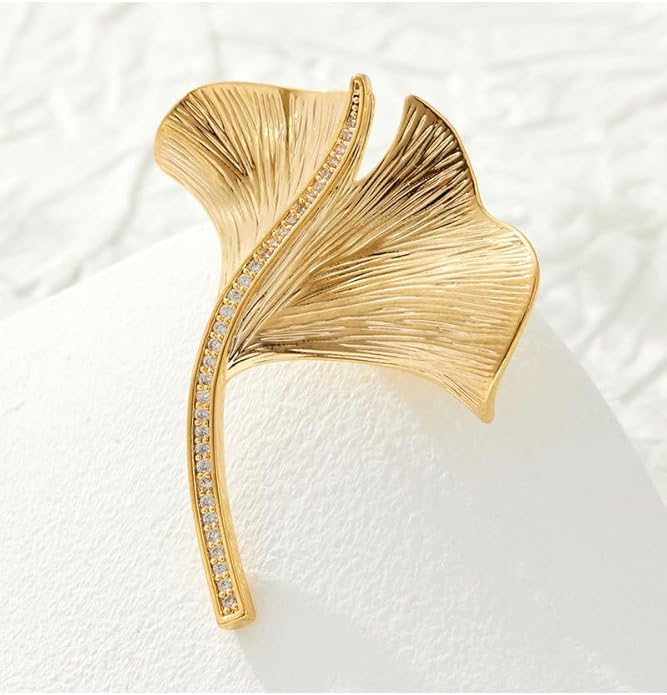 Gold Ginkgo Leaf Brooch Yellow Flower Lapel Pin Blazer Dress Jacket Suit Clothing Jewelry Vintage Inspired Birthday Festival Gift for Women