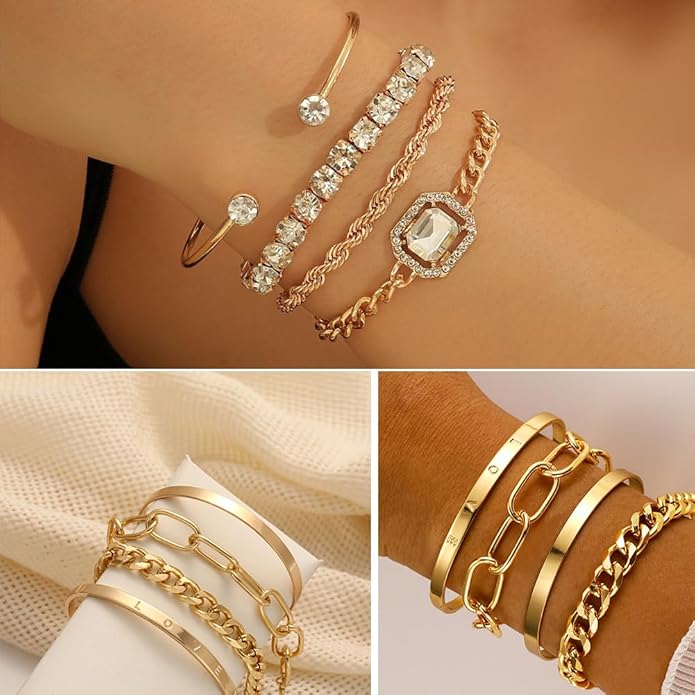 IFNODO 57pcs Gold Jewelry Set With 3 PCS Necklace, 12 PCS Bracelet,20pcs Hoop Stud Earrings,22pcs rings set For Women For Birthday Gifts