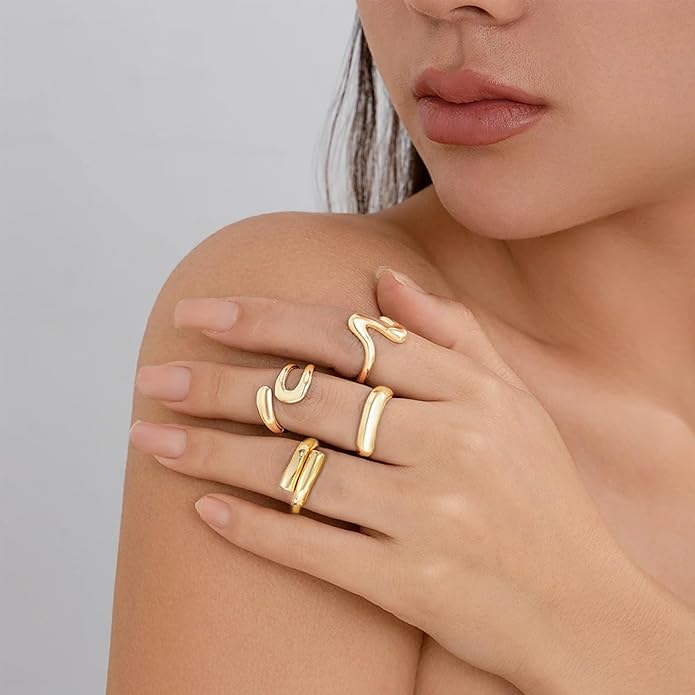 YEEZII Chunky Gold Rings for Women Non Tarnish, 18K Gold Plated Stackable Thumb Ring, Statement Women Rings Set
