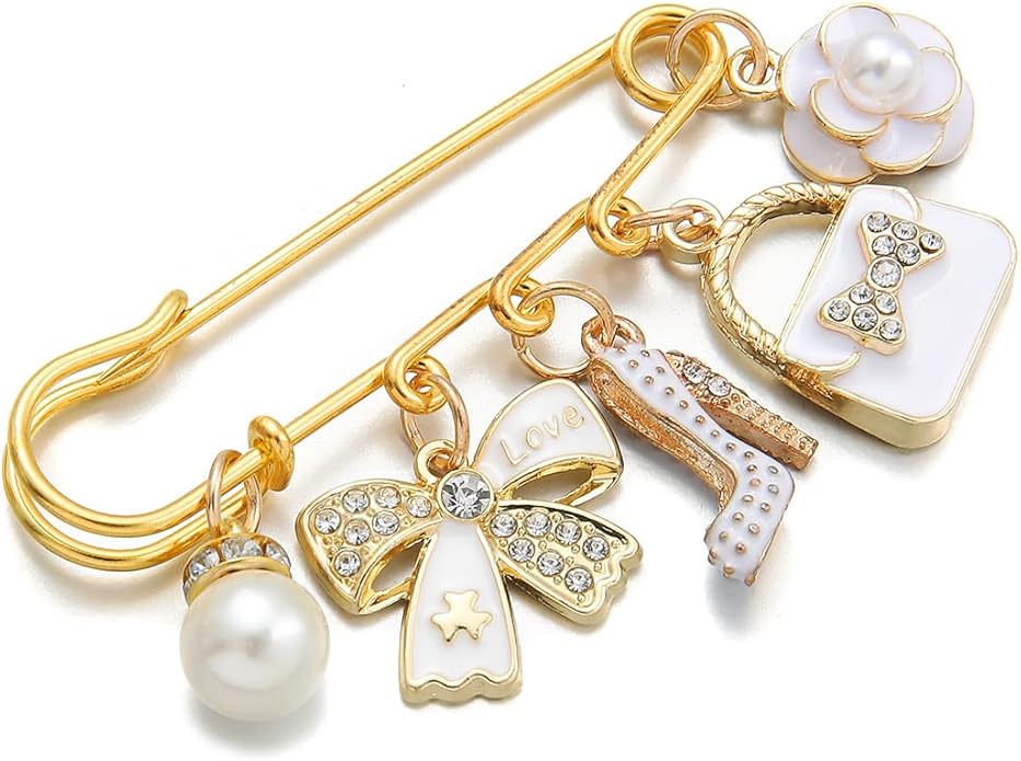 PHAETON 10PCS Elegant Retro Women Brooch Pin with Butterfly Bow, High-heel Shoes, Handbag, Flower, Pearl Pendant for Women Girls Gift