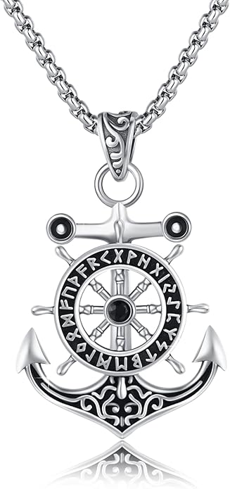 Aututer Anchor Necklace Sterling Silver Compass Pendant Viking Necklace Celtic Knot Irish Jewelry Gifts