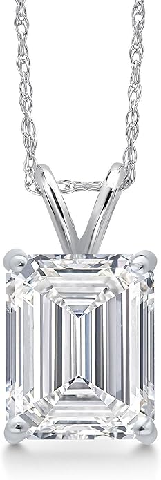 Gem Stone King 1 to 5 Carat 14K Gold IGI Certified Lab Grown Diamond Pendant Necklace For Women | Emerald Cut | E-F Color | VS1-VS2 Clarity | With 18 Inch Gold Chain