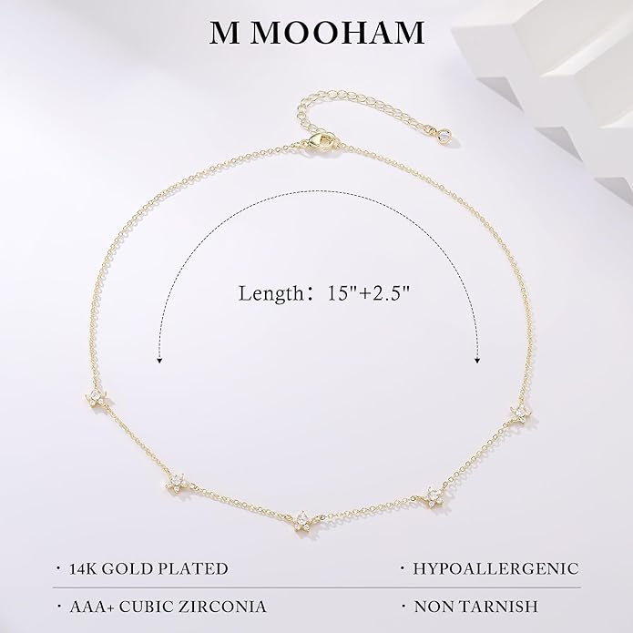 M MOOHAM Gold Clover Heart Pearl Butterfly Star flower Choker Necklace for Women - Dainty 14K Gold Plated Cubic Zirconia Cute Station Necklaces for Women Trendy Prom Jewelry Gifts