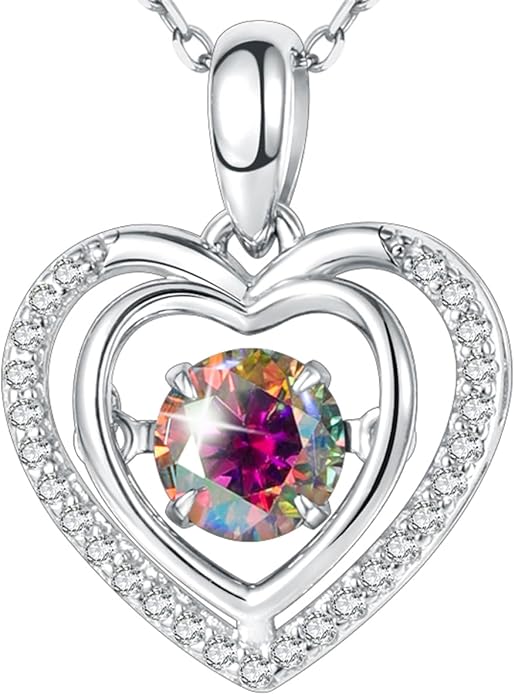 Gem's Beauty Silver Heart Necklace for Women - 925 Silver Moissanite Pendant, Dainty Dance Gift for Her, Mom, Wife |Christmas/Anniversary/Valentine’s Birthstone Jewel