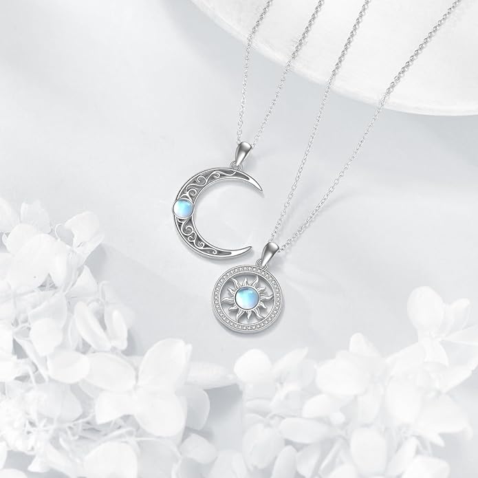 JBAERD Couples BFF Matching Necklaces 925 Sterling Silver Cross/Yin Yang/Sun Moon/Mountain Wave Pendant Necklace Anniversary Birthday Gifts