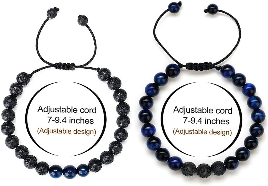 M MOOHAM Natural Stone Bracelets for Men - 8mm Tiger Eye, Matte Agate, Lava Rock - Teen Boys Gifts for Birthday, Anniversary, Christmas